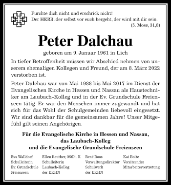 Traueranzeige von Peter Dalchau von Giessener Allgemeine, Alsfelder Allgemeine