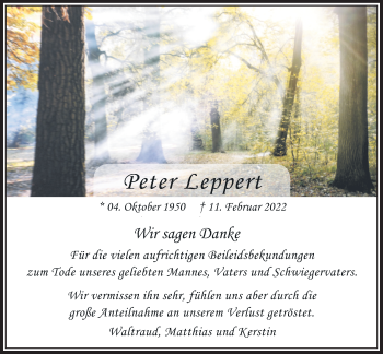 Traueranzeige von Peter Leppert von Bad Vilbel/Karben