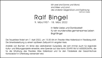 Traueranzeige von Ralf Bingel von Kreis-Anzeiger