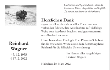 Traueranzeige von Reinhard Wagner von Kreis-Anzeiger