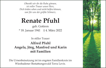 Traueranzeige von Renate Pfuhl 
