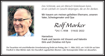 Traueranzeige von Rolf Marker von Wetterauer Zeitung