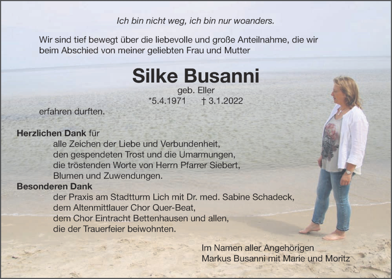  Traueranzeige für Silke Busanni vom 12.03.2022 aus Wetterauer Zeitung, Giessener Allgemeine, Alsfelder Allgemeine, Giessener Anzeiger
