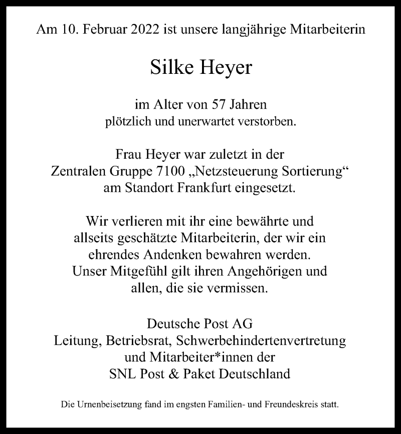  Traueranzeige für Silke Heyer vom 12.03.2022 aus Kreis-Anzeiger