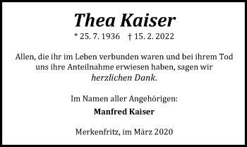 Traueranzeige von Thea Kaiser von Kreis-Anzeiger