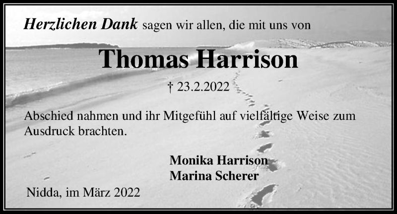  Traueranzeige für Thomas Harrison vom 19.03.2022 aus Kreis-Anzeiger
