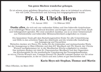Traueranzeige von Ulrich Heyn von Alsfelder Allgemeine
