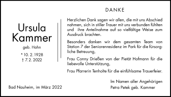 Traueranzeige von Ursula Kammer von Wetterauer Zeitung
