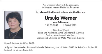 Traueranzeige von Ursula Werner von Kreis-Anzeiger