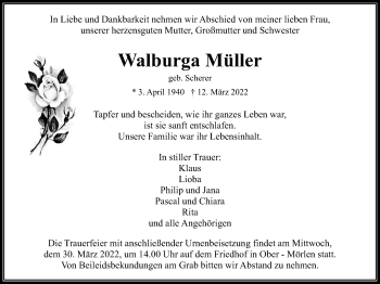 Traueranzeige von Walburga Müller von Wetterauer Zeitung