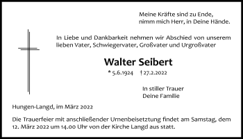 Traueranzeige von Walter Seibert von Licher Wochenblatt