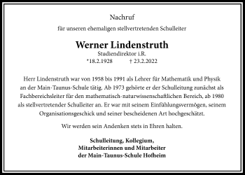 Traueranzeige von Werner Lindenstruth 