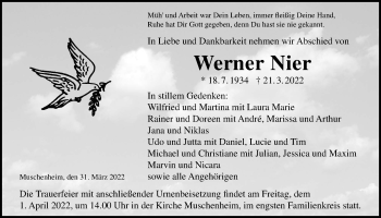 Traueranzeige von Werner Nier von Licher Wochenblatt