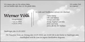 Traueranzeige von Werner Völk von Giessener Allgemeine, Alsfelder Allgemeine, Giessener Anzeiger
