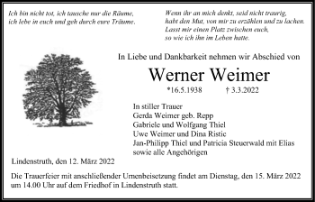 Traueranzeige von Werner Weimer von Giessener Allgemeine, Alsfelder Allgemeine, Giessener Anzeiger