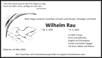 Traueranzeige von Wilhelm Rau von Rabenauer Zeitung