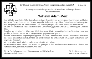 Traueranzeige von Wilhelm Adam Merz von Kreis-Anzeiger
