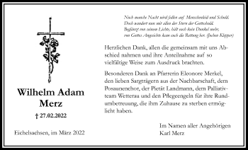 Traueranzeige von Wilhelm Adam Merz von Kreis-Anzeiger