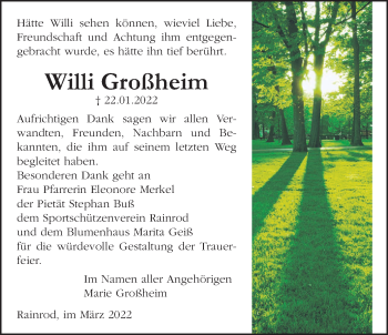 Traueranzeige von Willi Großheim von Kreis-Anzeiger