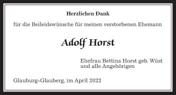 Traueranzeige von Adolf Horst von Kreis-Anzeiger