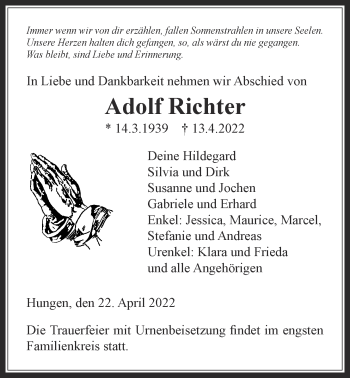 Traueranzeige von Adolf Richter von Licher Wochenblatt