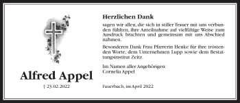 Traueranzeige von Alfred Appel von Kreis-Anzeiger