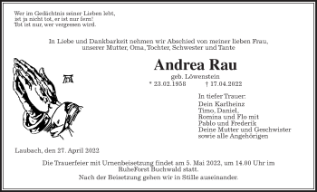 Traueranzeige von Andrea Rau von Laubacher Anzeiger