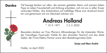 Traueranzeige von Andreas Holland von Kreis-Anzeiger