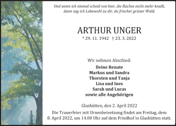 Traueranzeige von Arthur Unger von Kreis-Anzeiger