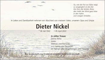 Traueranzeige von Dieter Nickel von Kreis-Anzeiger