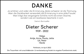 Traueranzeige von Dieter Scherer von Giessener Anzeiger
