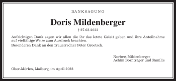 Traueranzeige von Doris Mildenberger von Wetterauer Zeitung