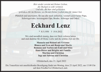 Traueranzeige von Eckhard Lenz von Kreis-Anzeiger