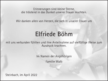 Traueranzeige von Elfriede Böhm von Giessener Anzeiger