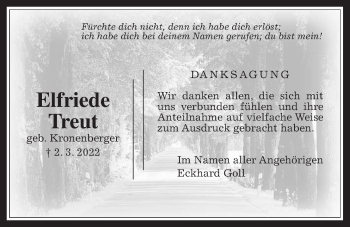 Traueranzeige von Elfriede Treut von Kreis-Anzeiger