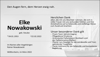 Traueranzeige von Elke Nowakowski von Wetterauer Zeitung