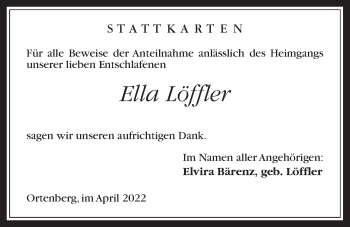 Traueranzeige von Ella Löffler von Kreis-Anzeiger