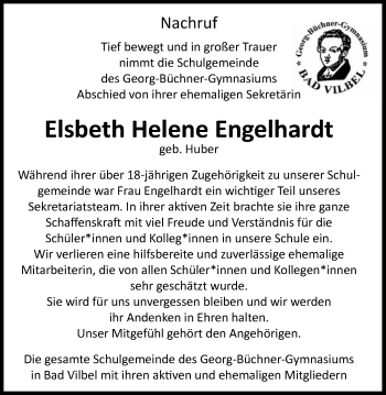 Traueranzeige von Elsbeth Helene Engelhardt von Bad Vilbel/Karben