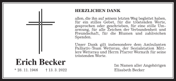Traueranzeige von Erich Becker von Wetterauer Zeitung