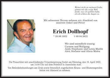 Traueranzeige von Erich Dollhopf von Wetterauer Zeitung