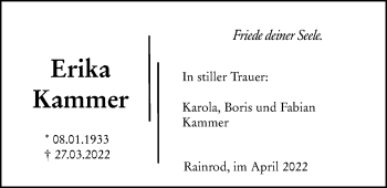 Traueranzeige von Erika Kammer von Kreis-Anzeiger