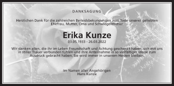 Traueranzeige von Erika Kunze von Giessener Allgemeine, Alsfelder Allgemeine, Giessener Anzeiger