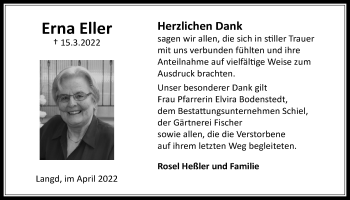 Traueranzeige von Erna Eller von Licher Wochenblatt