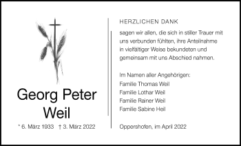 Traueranzeige von Georg Peter Weil von Wetterauer Zeitung