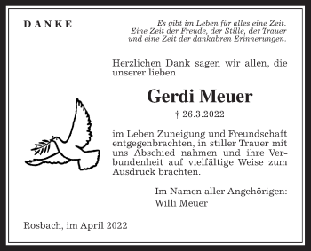 Traueranzeige von Gerdi Meuer von Wetterauer Zeitung