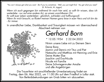 Traueranzeige von Gerhard Born von Giessener Allgemeine, Alsfelder Allgemeine