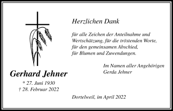 Traueranzeige von Gerhard Jehner von Bad Vilbel/Karben