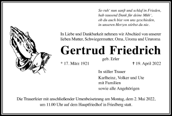 Traueranzeige von Gertrud Friedrich von Wetterauer Zeitung