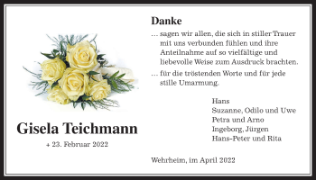Traueranzeige von Gisela Teichmann von Usinger Anzeiger
