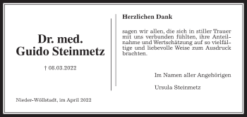 Traueranzeige von Guido Steinmetz von Wetterauer Zeitung